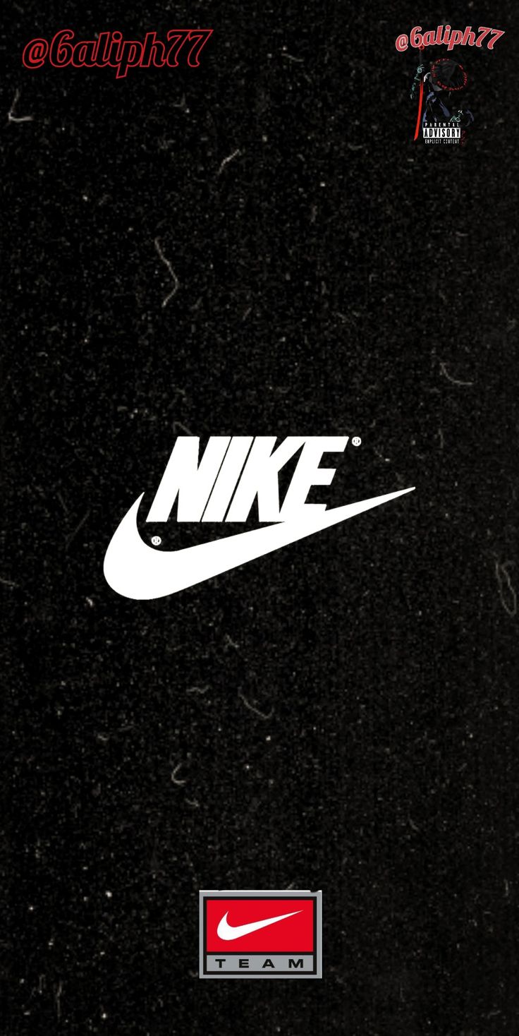 the nike logo is shown in black and white on a dark background with red accents