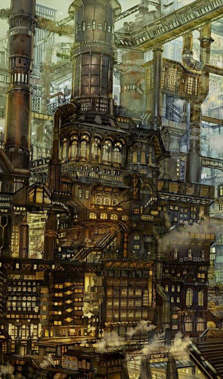 Underground Steampunk City, Steampunk Dystopia, Dnd Visuals, Steampunk London, Steampunk Castle, Steampunk Painting, Castle Plans, Punk Genres, Steampunk City