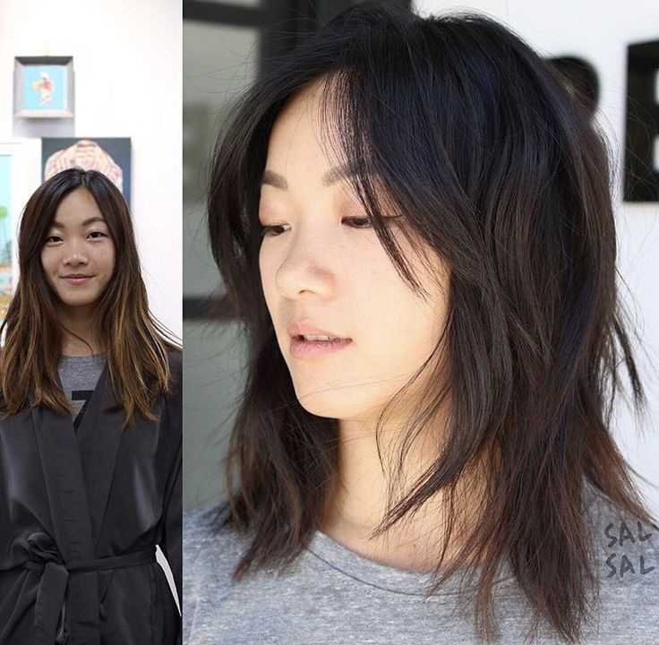 Midlength Haircuts For Thinning Hair, Shag Hairstyles Asian, Asian Hairstyles Women Medium, Asian Shag Haircut, Asian Layered Hair Medium, Asian Haircut Women, Asian Medium Length Hair, Medium Length Haircut Asian, Haircut Asian Hair