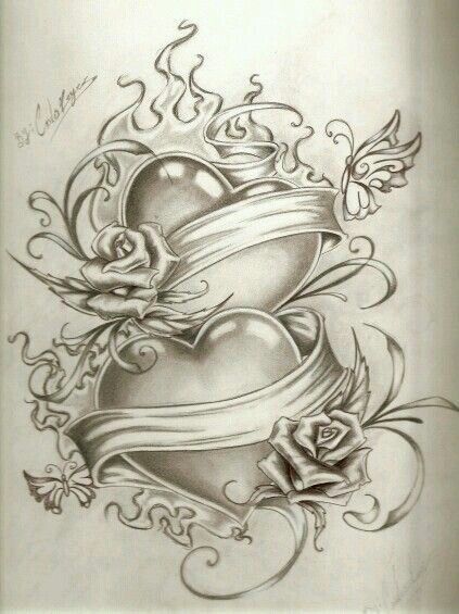 an old school tattoo design with two hearts and the words tia luniewski