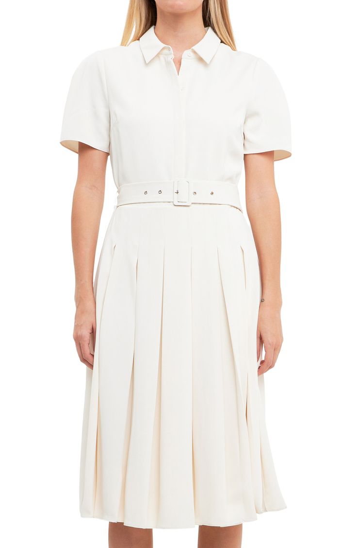 Make a polished presentation in a neatly pleated dress offered with a matched belt and a perky collar. Spread collar Short sleeves Lined 100% polyester Hand wash, dry flat Imported English Factory, Cream Dress, Nordstrom Dresses, Pleated Dress, Presentation, Hand Wash, Short Sleeves, Nordstrom, Cream