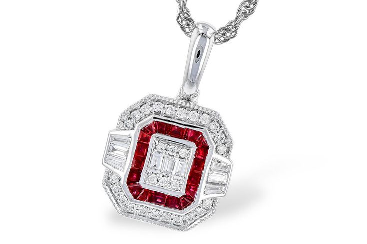 Experience timeless elegance and sophistication with our Ruby and Diamond Pendant. Adorned with fiery rubies and sparkling diamonds in a stunning "o" design, this pendant exudes luxury and charm. Perfect for adding a touch of glamour to any outfit, it's a must-have for any jewelry collection. Luxury Ruby Jewelry With Pave Setting, Fine Jewelry Ruby Diamond Necklace Brilliant Cut, Luxury Ruby Diamond Necklace With Accents, Luxury Ruby Diamond Necklace With Diamond Accents, Luxury Red Baguette Diamond Jewelry, Luxury Red Diamond Round Necklace, Luxury Ruby Baguette Cut Jewelry, Luxury Red Diamond Necklace, Luxury Red Round Diamond Necklace