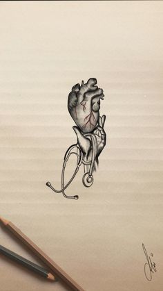 a drawing of a human heart with a stethoscope on it's side