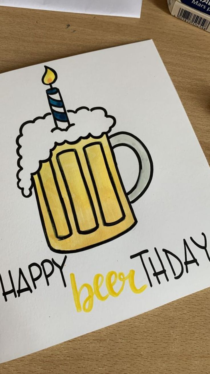 a happy birthday card with a mug of beer