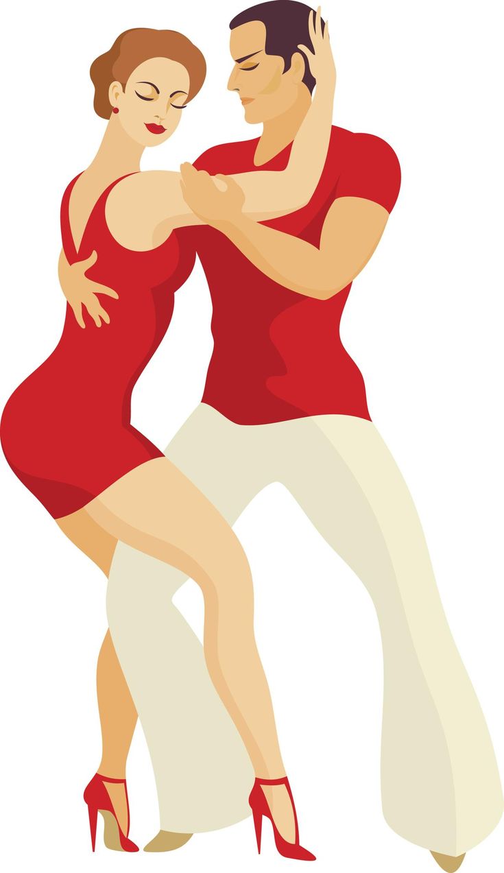 a man and woman are dancing the salsa in red dress clothes, white pants and high heels