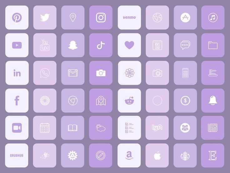 the purple and white icons are arranged in squares