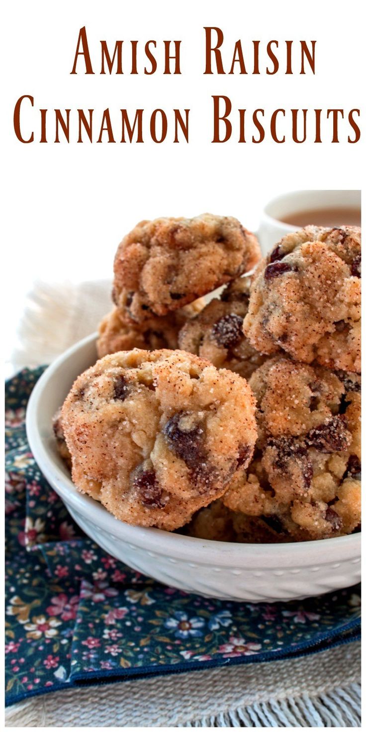 some raisin cinnamon biscuits in a white bowl