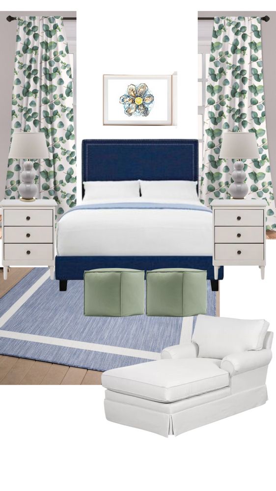 Blue and White Grandmillennial Bedroom Blue And Green Bedroom Aesthetic, Navy Blue And Green Bedroom, Green And Blue Bedroom, Grandmillennial Bedroom, White Gold Room, Blue And Green Bedroom, Blue Green Bedroom, College House Ideas, Green White Decor