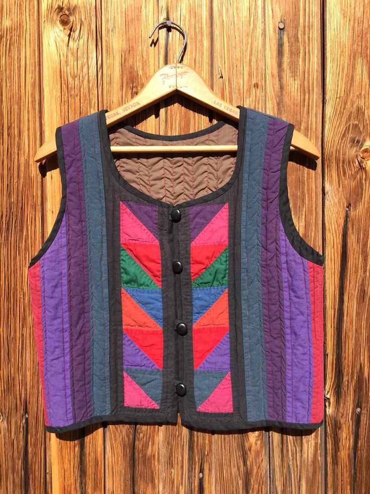 "This Vest fits like a Charm! There's no tags anywhere I'm presuming it's hand made of cotton fabric and the measurements are as follows  Length 19\"  Width 18\"" Quilted Vest Pattern Free, Quilted Vest Pattern, Halloween Vest, Vest Fits, Upcycling Clothes, Patchwork Vest, Vest Pattern, Satin Jackets, Patch Work