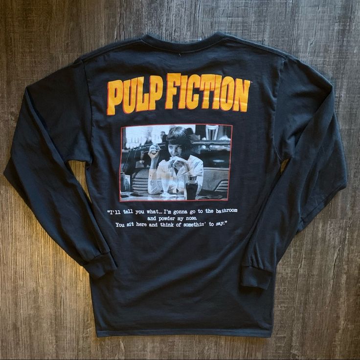 Pulp Fiction Longsleeve Tshirt Brand New Authentic Tshirt For Men Amazing Quality #Pulpfiction #Retro #Vintage #90s #Depopfamous Vintage Longsleeves Outfit, Retro Long Sleeve Streetwear T-shirt, 90s Style Long Sleeve Fan Merchandise T-shirt, Vintage Comic Book T Shirt, 90s Tshirts, Pulp Fiction Tshirt, Vintage Movie T Shirts, Adidas Long Sleeve Shirt, 90s Tshirt