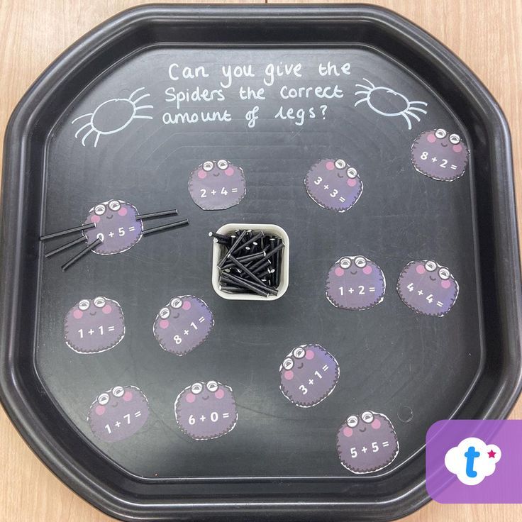 Halloween Tuff Tray Ideas - Addition Spiders! Halloween Tuff Tray Ideas, Halloween Tuff Tray, Tuff Tray Ideas Toddlers, Tuff Tray Ideas, Maths Eyfs, Halloween Teaching, Reception Classroom, Year 1 Maths, Math Tables