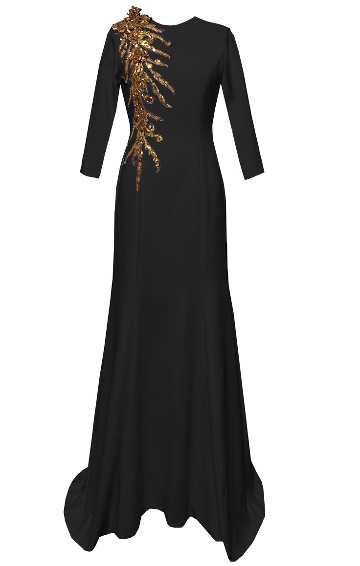 Nottingham Evening Gown with Sleeves Elegant gown with sequins cascading in the front and back bodice High quality tailored floor length gown -3/4 sleeves - Round neckline - matte Italian crepe fabric - Fully lined with satin lining - invisible zipper in the back - Meticulously handcrafted in the USA - Please allow up to 10 business days processing time. If you need it sooner. Please contact us. - This item is made upon order and is non-returnable. Please refer to our size chart before placing an order. Chart is in US size. Party Evening Dress With Fitted Bodice And 3/4 Sleeve, Fitted Evening Dress With 3/4 Sleeves For Gala, Fitted Gown With 3/4 Sleeves For Gala, Fitted 3/4 Sleeve Gown For Gala, Fitted 3/4 Sleeve Gala Gown, Evening Gown With Fitted Bodice And 3/4 Sleeve, Elegant Gown With 3/4 Sleeves For Formal Occasions, Formal Evening Dress With Fitted Bodice And 3/4 Sleeve, Fitted Bodice Gown With 3/4 Sleeves