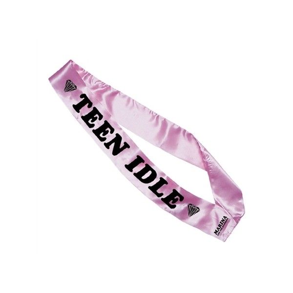 a pink neck tie with the word tenddle printed on it's front and back