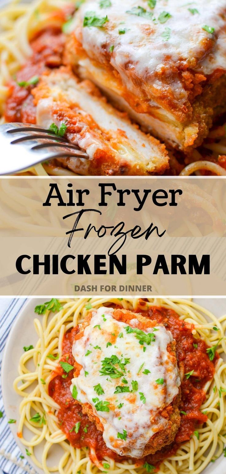 air fryer frozen chicken parm is an easy and delicious dinner that's ready in less than 30 minutes