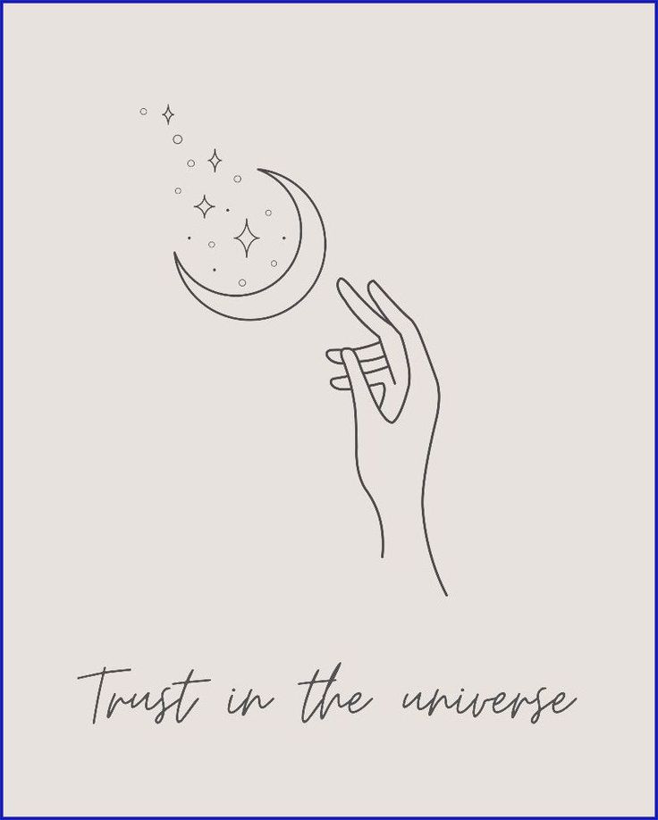 a hand holding the moon with stars above it that says trust in the universale