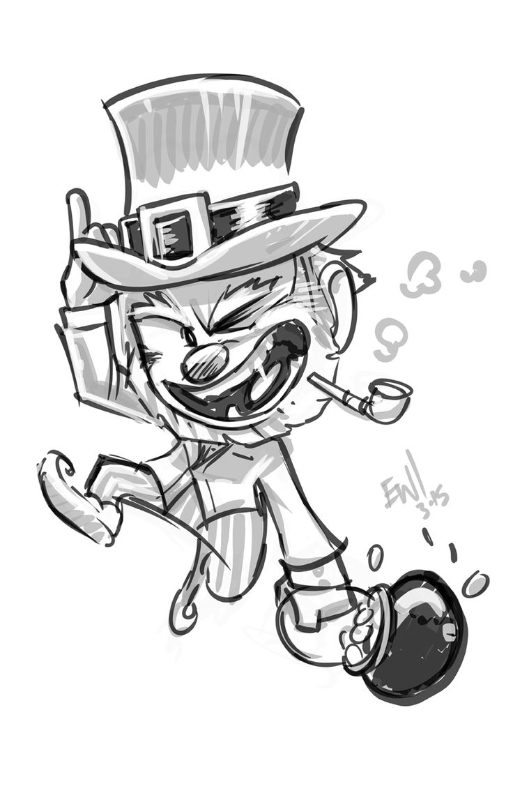 a drawing of a cartoon character with a top hat