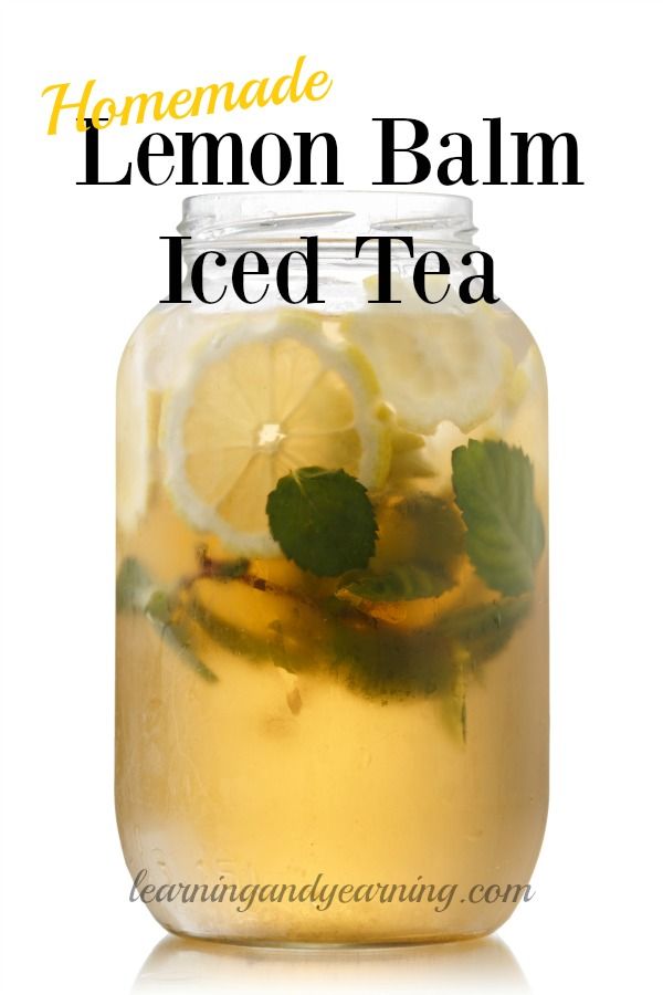 homemade lemon balm iced tea in a jar