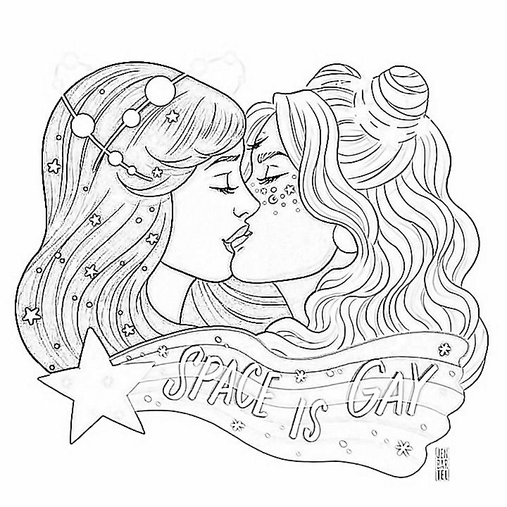 Pride Colouring Pages, Queer Coloring Pages, Wlw Coloring Pages, Lgbtq Coloring Pages, Cute Couple Coloring Pages, Lesbian Coloring Pages, Pride Coloring Pages, Adult Coloring Books Swear Words, Optical Illusion Tattoos