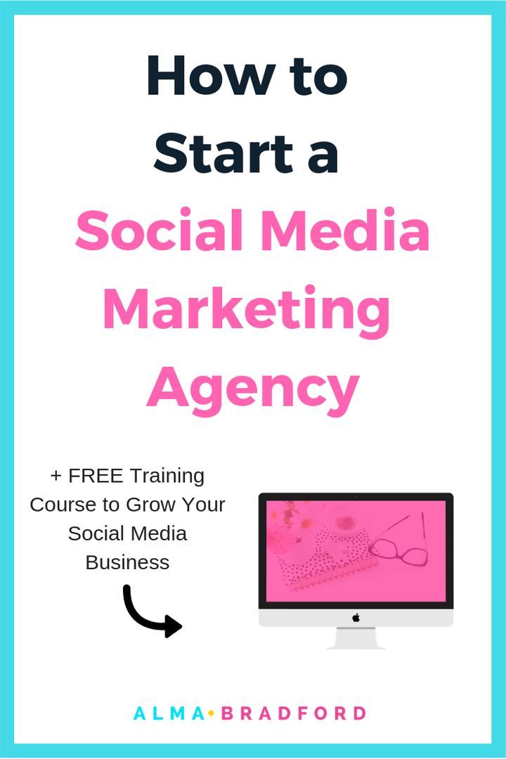 the cover of how to start a social media marketing agency, with an image of a computer