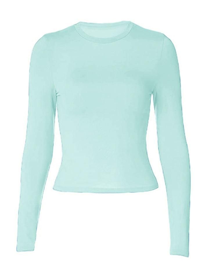 Basic Slim Fit Crop Top Solid Color Long Sleeve Top - AnotherChill Street Preppy, Basic Fashion, Slim Fit Crop Top, Light Blue Top, Color Fabric, Grunge Style, Versatile Style, Simple Design, Fabric Color