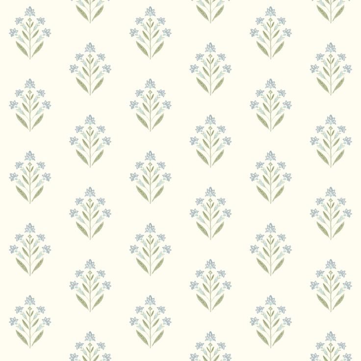 a white wallpaper with blue flowers on it