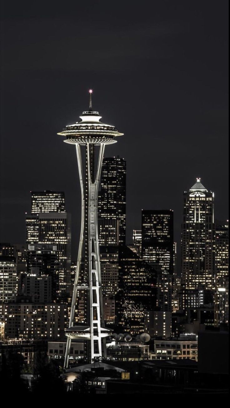 the space needle in seattle at night