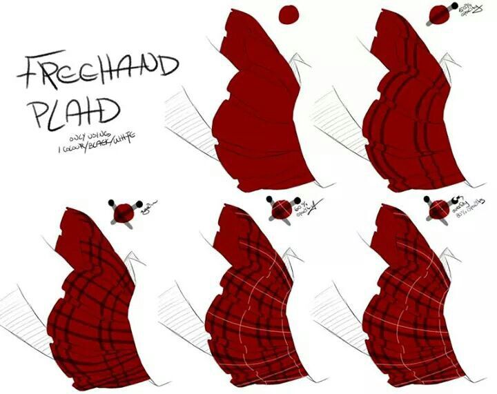 a drawing of a pregnant woman's body in red and black checkered fabric