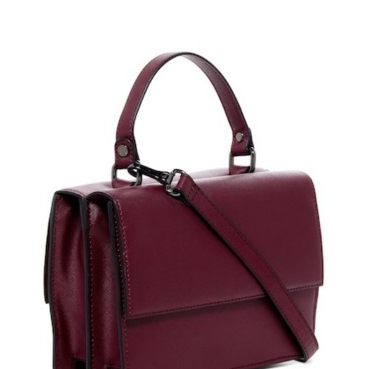 Top Handle Color Burgundy- Detachable, Adjustable Shoulder Strap - Faux Leather - Foldover Flaps With Magnetic Closures - Interior Features 2 Separate Compartments - Dust Bag Included - Approx. 6.5" H X 9" W X 4" D - Approx. 4" Handle Drop, 23-25" Chain Strap Drop Chic Burgundy Satchel, Western Style Purse, Saddle Bag Purse, Faux Fur Bag, Bucket Purse, Fur Bag, Blue Handbags, Vegan Leather Bag, Satchel Purse