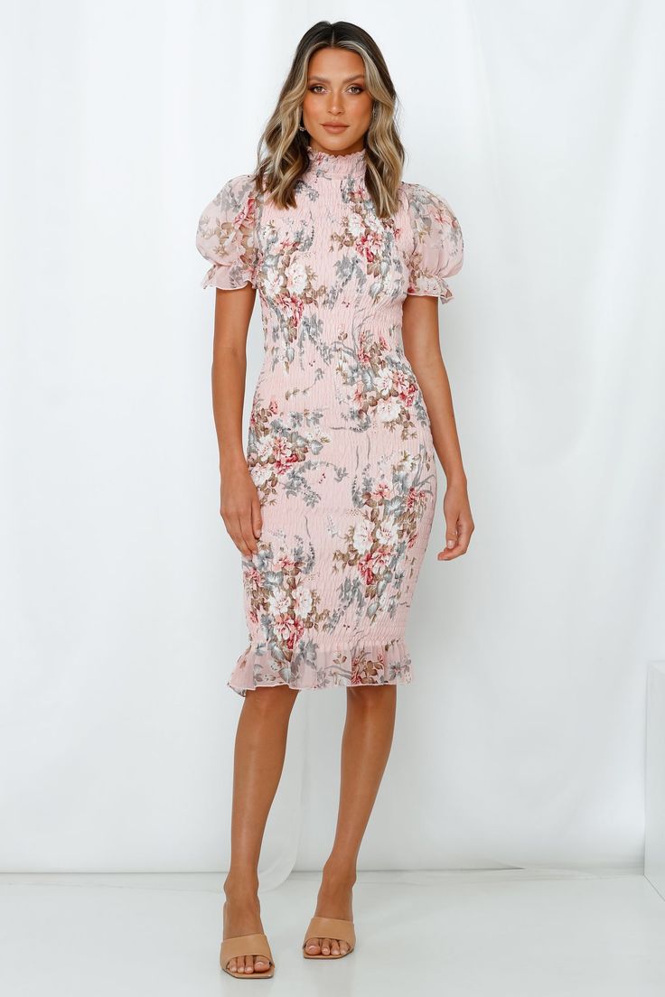 Length from shoulder to hem of size S: 104cm. Pink print midi dress. Lined. Cold hand wash only. Model is a standard XS and is wearing size XS. True to size. Lightweight, shirred and stretchy woven fabric. Back nape buttons. No zipper. Slip-on style. Floral print placement may vary. Polyester. Uh... we want this dress in our wardrobe! Swipe right to shirring and turn to our Met Him Twice Midi Dress for a night out on the town. This brunch to bar must-have clings to the curves in the best way pos Vibrant Florals, Midi Dress Pink, Swipe Right, Print Midi Dress, White Pumps, Pink Midi Dress, Hey Girl, Cold Hands, Printed Midi Dress