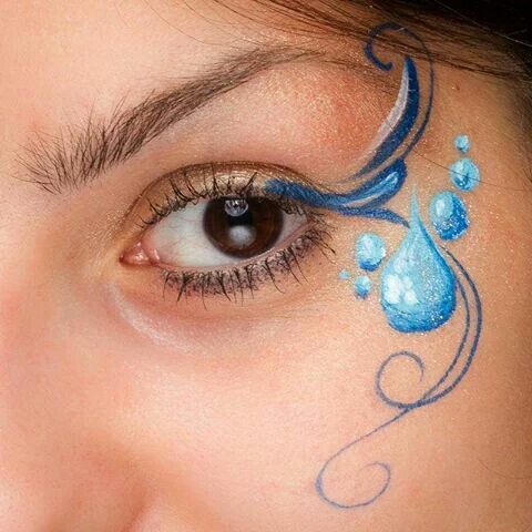 Hu Dance Face Paint, Water Face Painting, Water Face Paint, Wave Face Paint, Water Element Makeup, Blue Face Paint, Princess Face Painting, Eye Face Painting, Ramp Walk