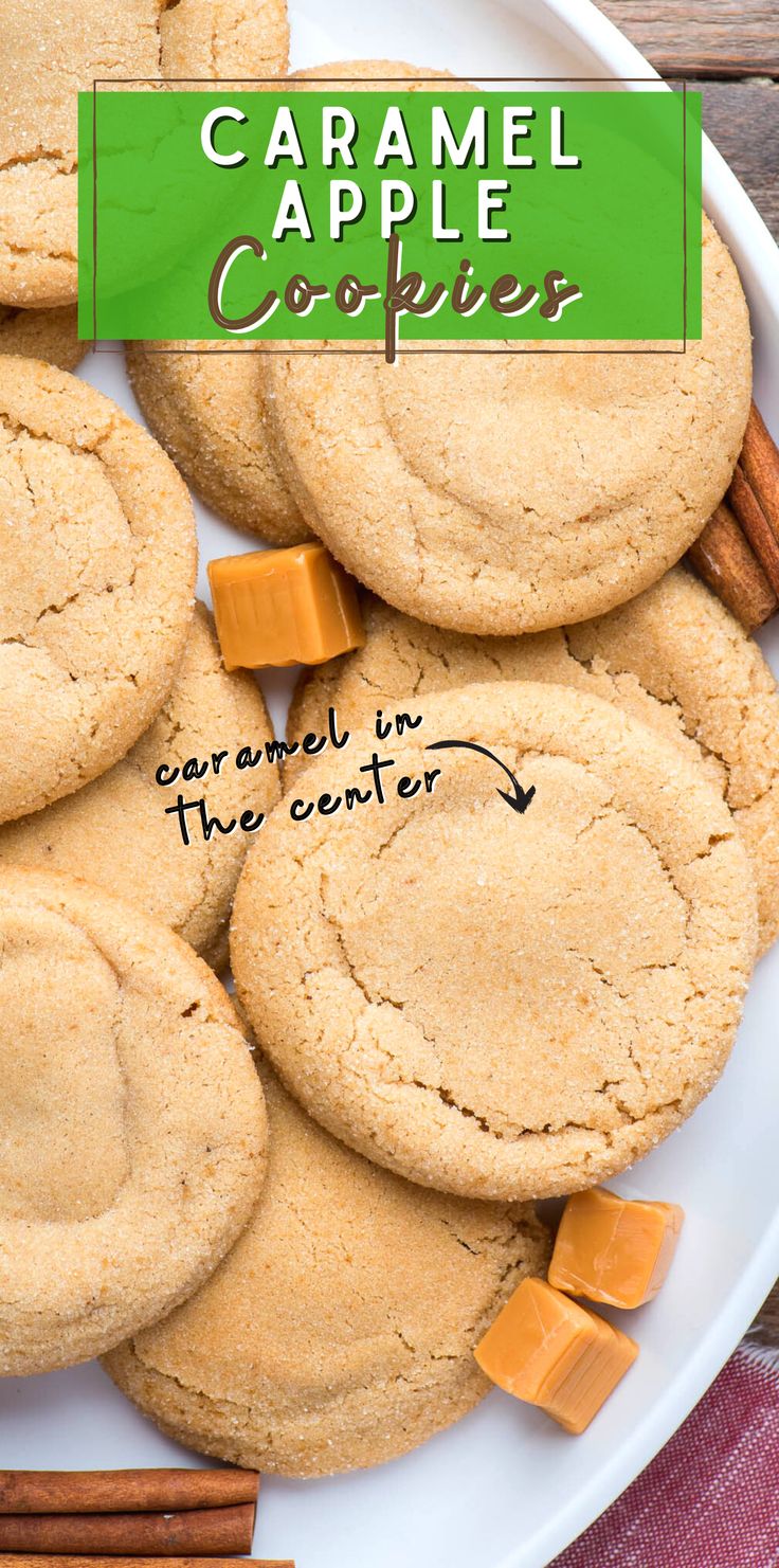 some cookies are on a white plate with cinnamon sticks