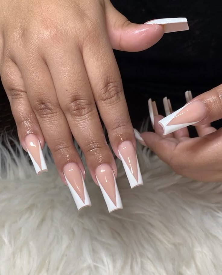 French V Tip Nails Coffin, V Tip Acrylic Nails Coffin, V French Acrylic Nails, V French Tips Nails, Acrylic V French Tip Nails, French V Nails Coffin, French V Shape Nails, V French Nails Square, Trendy French Tip Nails Coffin White