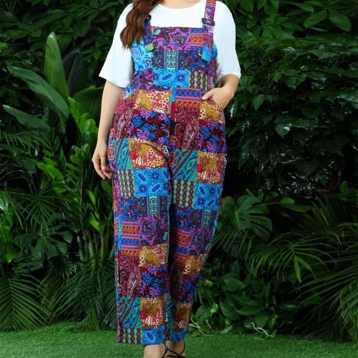 Adorable Vibrant Jumpsuit. Never Been Worn And Adorable For Layering Or Hot Days. Casual Purple Floral Print Jumpsuits And Rompers, Artsy Overalls, Pinafore Jumpsuit, Patchwork Overalls, Patchwork Jumpsuit, Patchwork Clothes, All Black Fashion, Walker Boots, Garment Bags