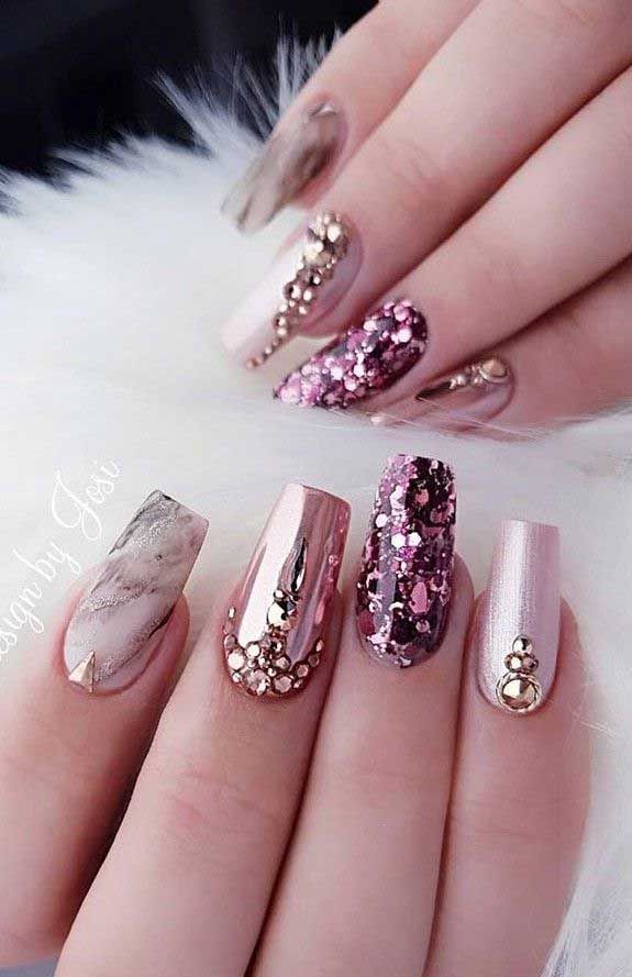 Copper Nails, Gold Nail, Nails Design With Rhinestones, Best Nail Art Designs, Pretty Nail Art, Nail Designs Glitter, Nail Art Rhinestones, Bridal Nails, Luxury Nails