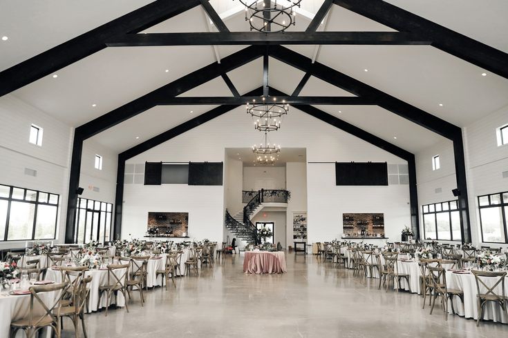 a large room with tables and chairs set up for a formal function in the center