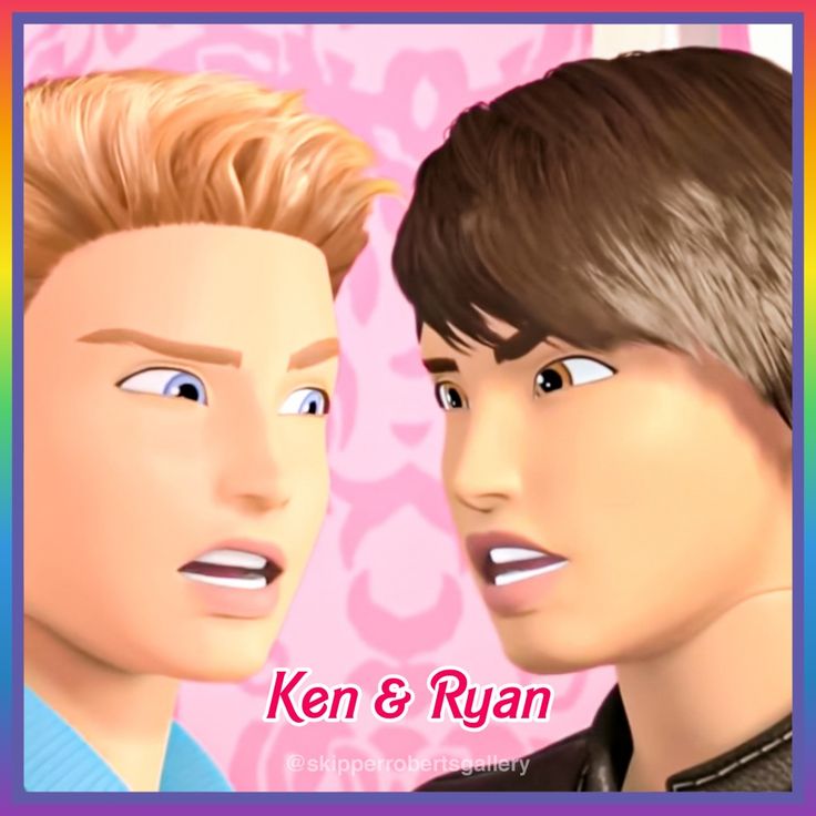 two young men are looking at each other with the words ken and ryan in front of them