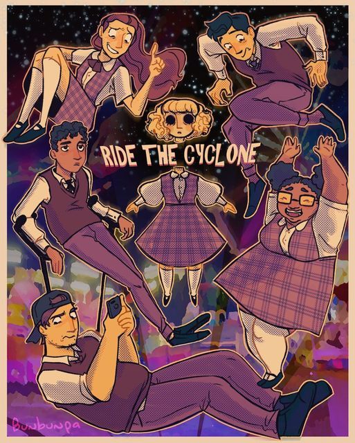 an image of some cartoon characters with the words ride the cyclone