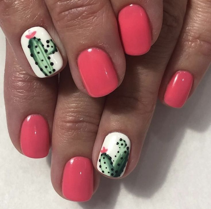 Cactus Nails Design Simple, Napa Nail Ideas, Cow Print And Cactus Nails, Mexico Manicure Ideas, Cactus Nails Simple, South Western Nails, Cactus Gel Nails, Summer Western Nails Short, Desert Nail Ideas