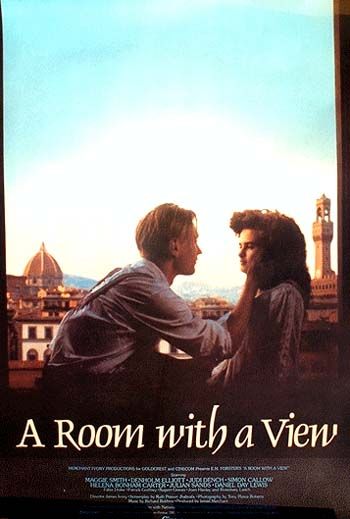 a movie poster for a room with a view showing two people sitting on a ledge