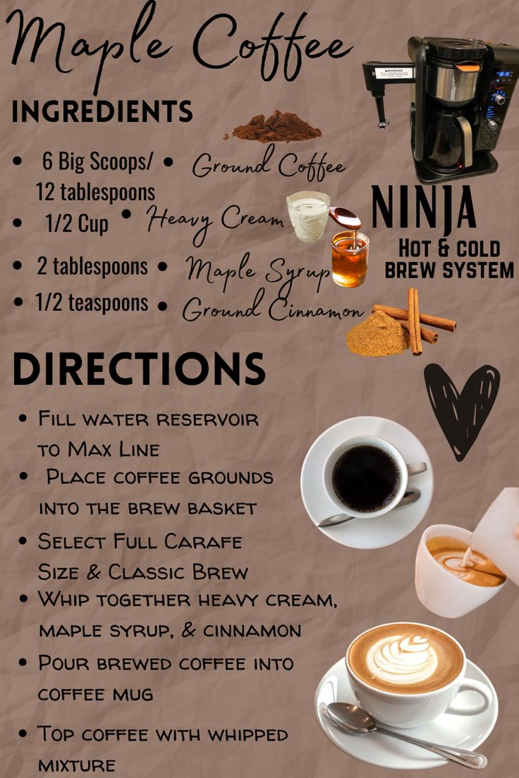 an info sheet with different types of coffees and drinks on it's side