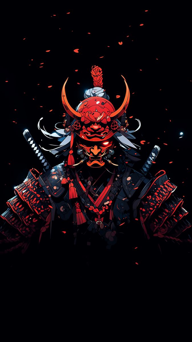 an image of a demon with horns on it's head and two swords in his hand