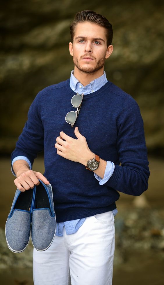 Key Pieces For Men's Preppy Style • SVADORE Business Casual Attire For Men, Adam Gallagher, White Pants Casual, Style College, White Jeans Men, Preppy Mens Fashion, Preppy Men, Mens Fashion Suits, Mens Winter Fashion