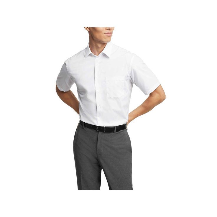 He'll be dressed in style and comfort with this men's Van Heusen poplin short sleeve dress shirt. Click on this MEN'S GUIDE to find the perfect fit and more! He'll be dressed in style and comfort with this men's Van Heusen poplin short sleeve dress shirt. Click on this MEN'S GUIDE to find the perfect fit and more! FEATURES Button front Wrinkle free Cuffed Short sleeve 1 chest pocketFIT & SIZING Regular fitFABRIC & CARE 65% recycled polyester, 35% cotton Machine wash ImportedRESPONSIBLE Tested fo Solid Cotton Dress Shirt With Short Sleeves, Solid Short Sleeve Cotton Dress Shirt, Solid Cotton Short Sleeve Dress Shirt, Classic Collared Short Sleeve Shirt For Formal Occasions, Classic Short Sleeve Dress Shirt For Business, Classic Formal Dress Shirt With Pockets, Classic Short Sleeve Dress Shirt For Semi-formal Events, Classic Short Sleeve Shirt For Semi-formal Occasions, Classic Short Sleeve Semi-formal Shirt