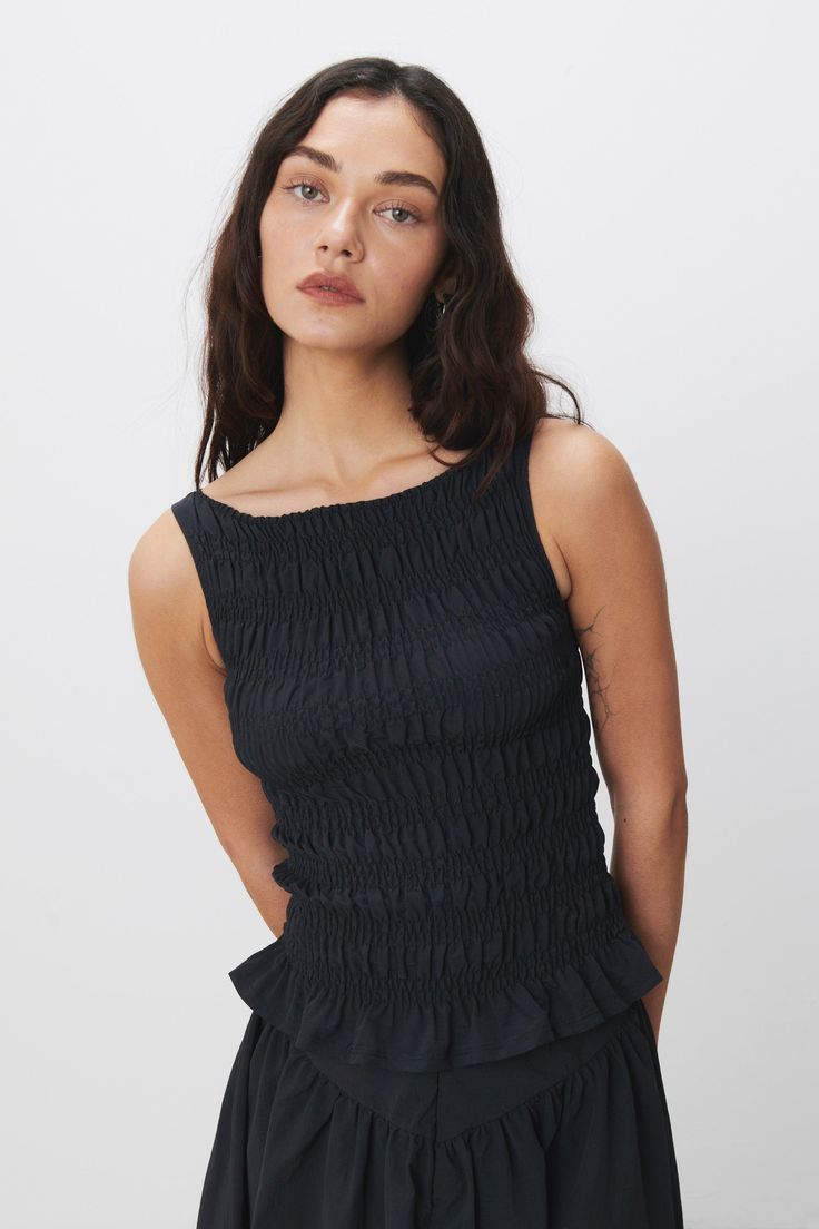 The Deba Top - Onyx | Peachy Den Top With Peplum, Peachy Den, Keeping Up Appearances, Work Fits, Feminine Top, Woman Silhouette, Peplum Hem, New Classic, Fashion Editor