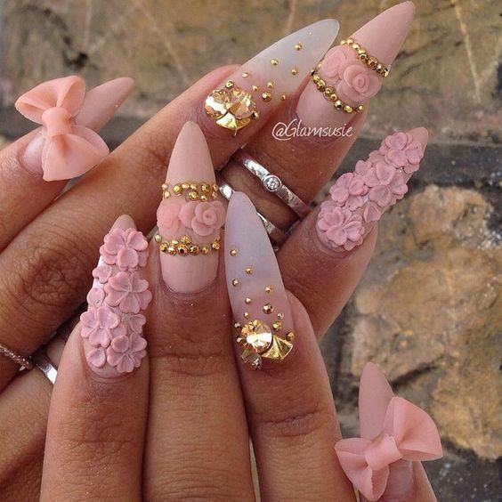 21+ Stylish Nude Stiletto Nails To Be In Trends 2019 – OSTTY Ongles Bling Bling, 3d Nail Art Designs, Stiletto Nails Designs, I Love Nails, Fabulous Nails, Beautiful Nail Art, Bling Nails, 3d Nail Art, Cute Nail Designs