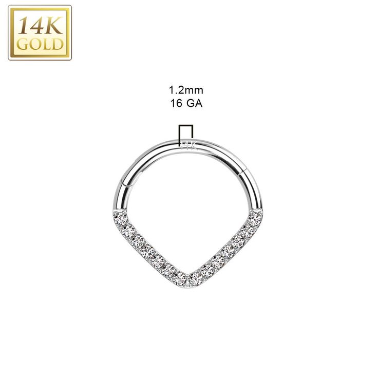 This 14K solid gold hoop ring adds an elegant touch of sophistication to any look. Featuring a Single Line CZ or Opal Paved Chevron, this premium hoop ring is perfect for adding a lux look to your nose, septum, ear cartilage piercings. A timeless piece for any jewellery collection. Thickness: 16 Gauge (1.2 mm) Material: 14Kt. Gold Stone Material: Synthetic Opal or CZ Sold by: 1 Pc Elegant Hoop Septum Ring With Prong Setting, 14k Gold Septum Ring For Anniversary, 14k Gold Round Septum Ring For Anniversary, Gold Septum Ring For Anniversary, Elegant Hoop Septum Ring For Anniversary, Yellow Gold Hoop Septum Ring For Anniversary, 14k Gold Round Septum Ring For Wedding, Elegant 14k Gold Septum Ring For Anniversary, Elegant Halo Hoop Septum Ring