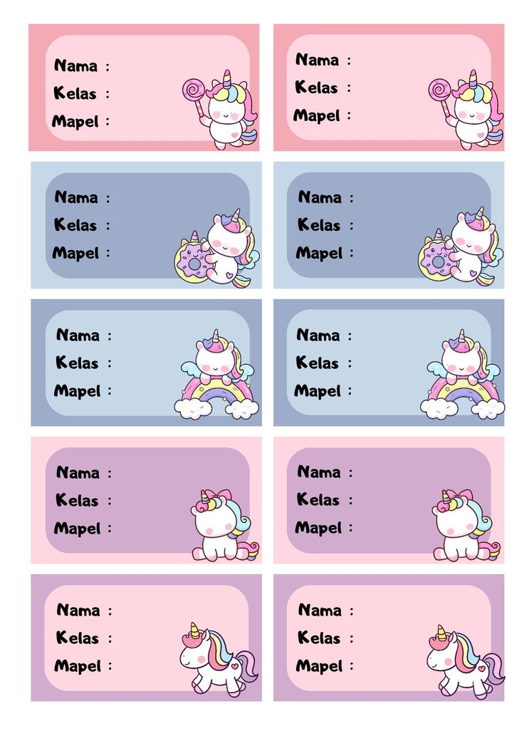 unicorn name tags with names and pictures on them