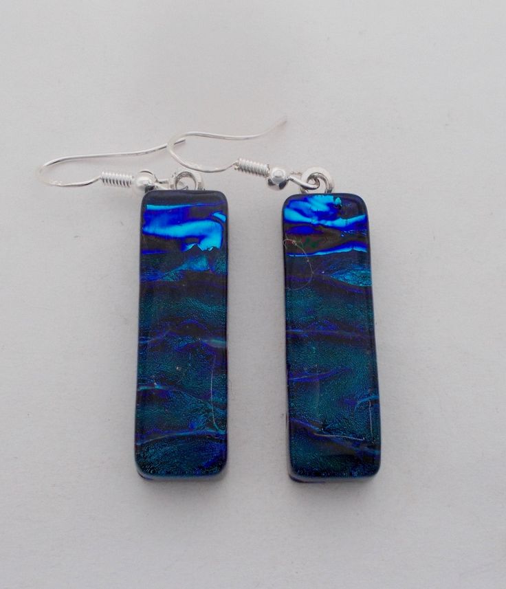 "I fused 2 layers of glass to create this gorgeous earring ,,dichroic glass and clear glass on the top. The size is 1/4\" by 1 1/4\" .All my jewelry come in a nice gift box." Czech Glass Jewelry With Matching Earrings For Gifts, Czech Glass Jewelry Set With Matching Earrings As Gift, Glass Drop Earrings For Gift, Unique Glass Jewelry With Matching Earrings, Silver Czech Glass Earrings As Gift, Silver Czech Glass Earrings For Gift, Handmade Rectangular Glass Jewelry, Nickel-free Rectangular Czech Glass Jewelry, Iridescent Ear Wire Earrings For Gift