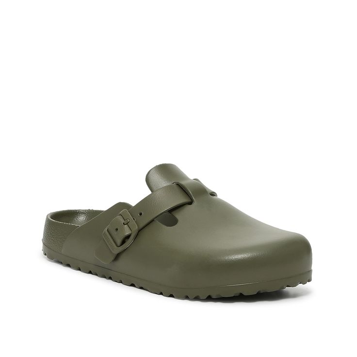 Birkenstock-Boston EVA Clog - Women's Enjoy the comfort and ease of Birkenstocks by adding the Boston EVA clogs to your casual footwear collection. These shoes feature a lightweight material, a no-hands slip-on design, and a classic silhouette. Casual Flat Synthetic Clogs, Casual Synthetic Flat Clogs, Casual Flat Clogs With Removable Insole, Casual Clogs With Buckle Closure For Outdoor, Casual Synthetic Mules For Outdoor, Casual Round Toe Clogs In Solid Color, Casual Closed Toe Mules For Outdoor, Casual Mules With Buckle Closure For Outdoor, Casual Round Toe Clogs