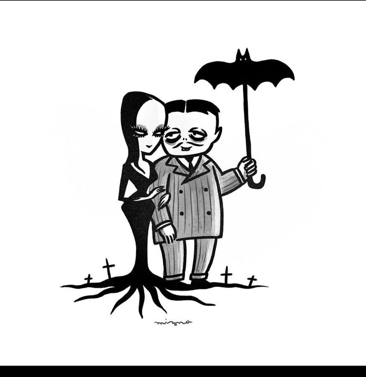 a drawing of two people holding an umbrella